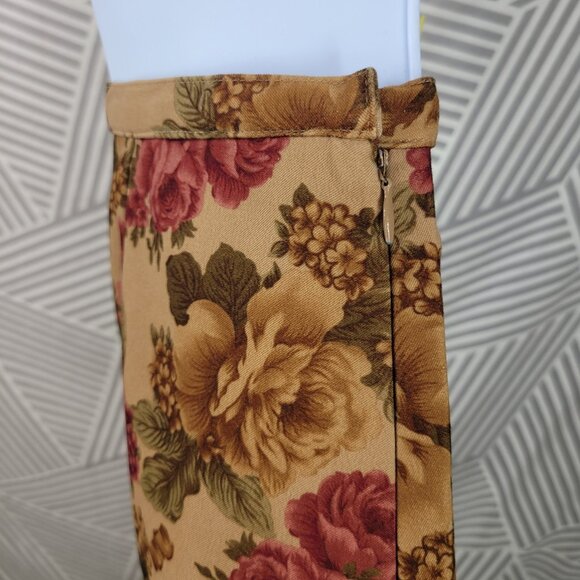 Vintage Skirt Long Sz 10 29" Ultrasuede Romantic Floral Tan Red Cottagecore Alt - Picture 4 of 6